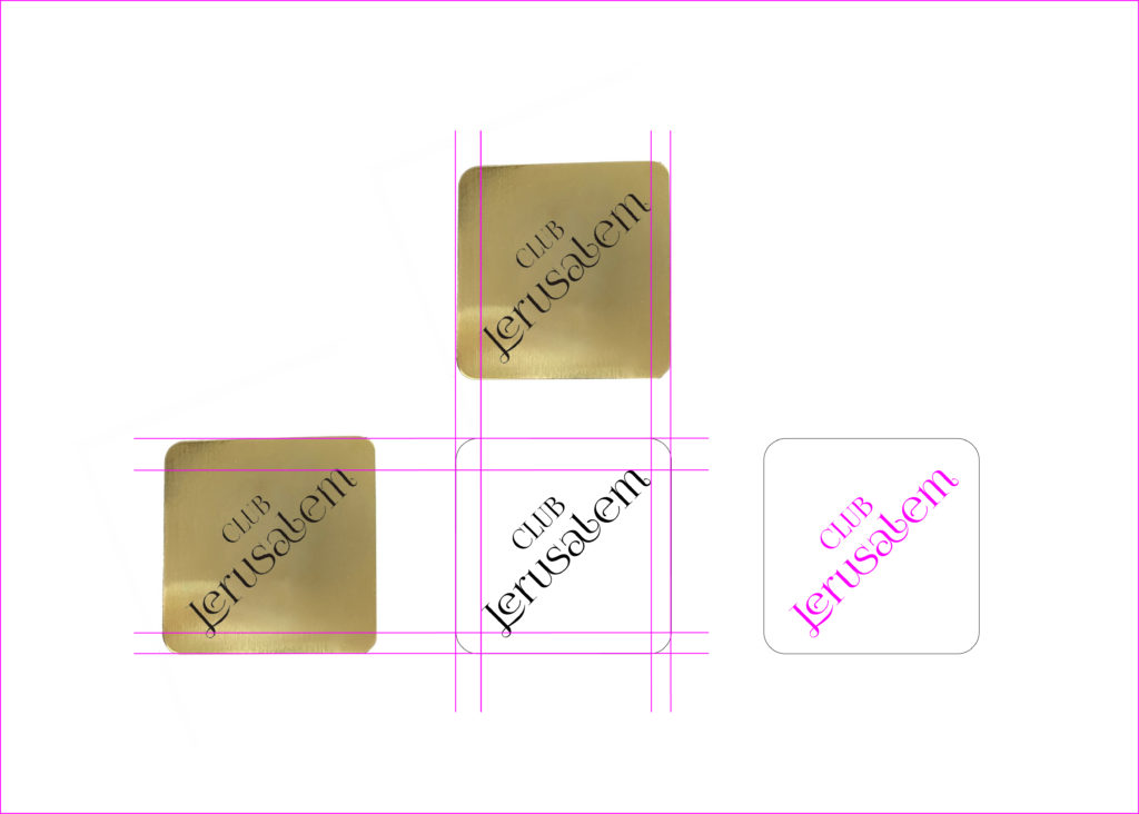 レイアウトデザインデータ/金属コースター(ステンレス製/ゴールド/スクエア/ヘアライン仕上げ)へ店名ロゴをレーザー彫刻